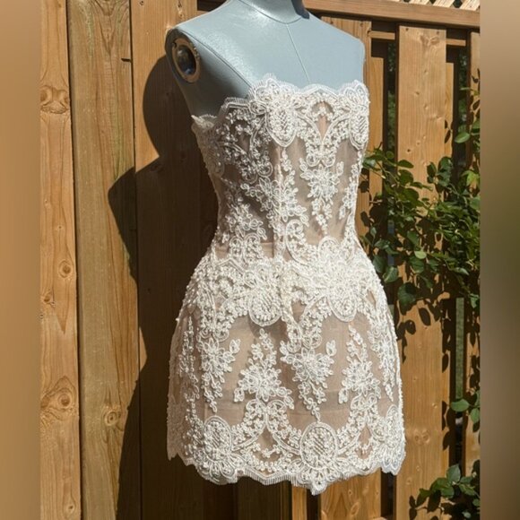 🆕 BRONX & BANCO 🧿 NWOT Maraya Blanc Lace Mini Dress, Sz S US 4 - Picture 2 of 16